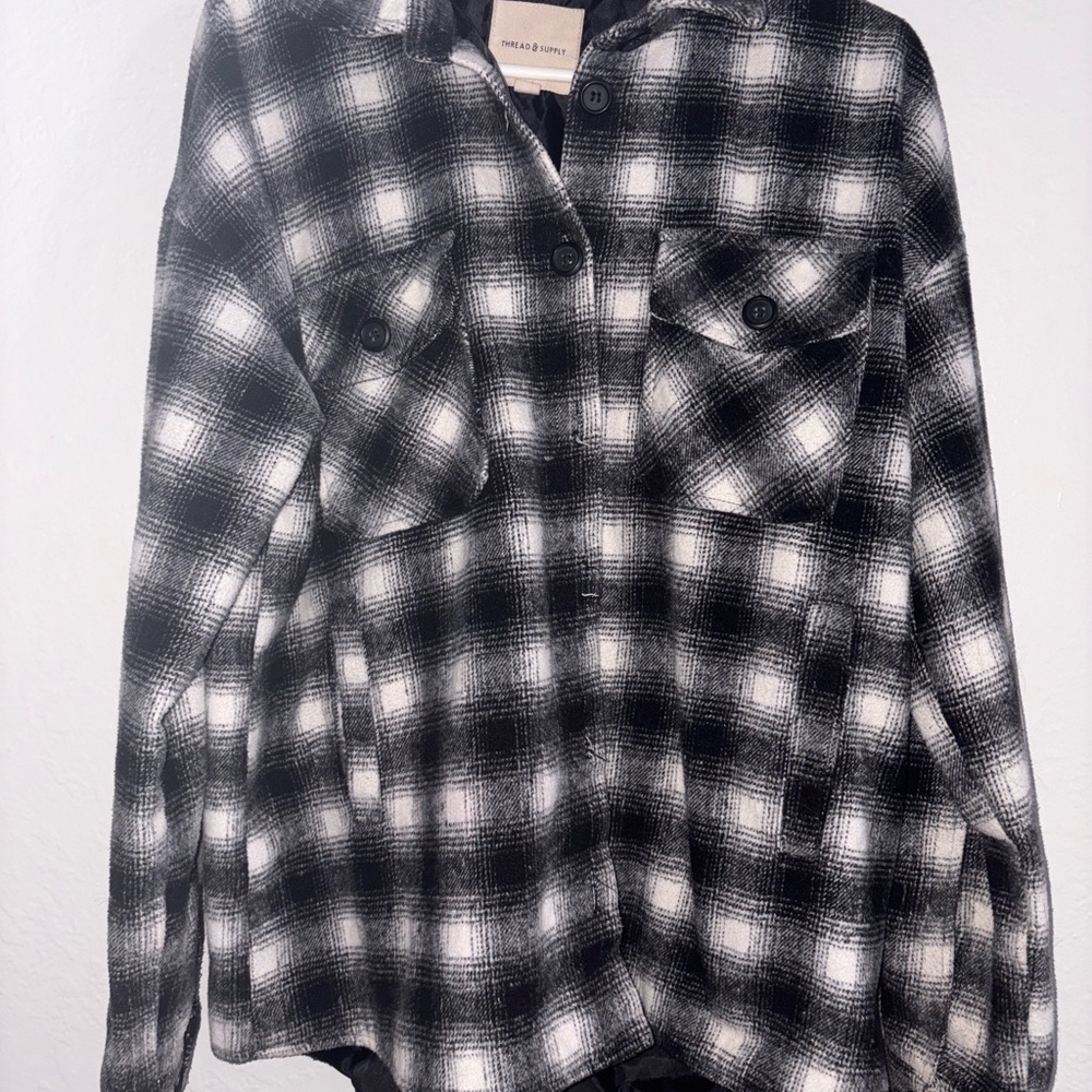 Black and White Plaid Button-Up Shirt